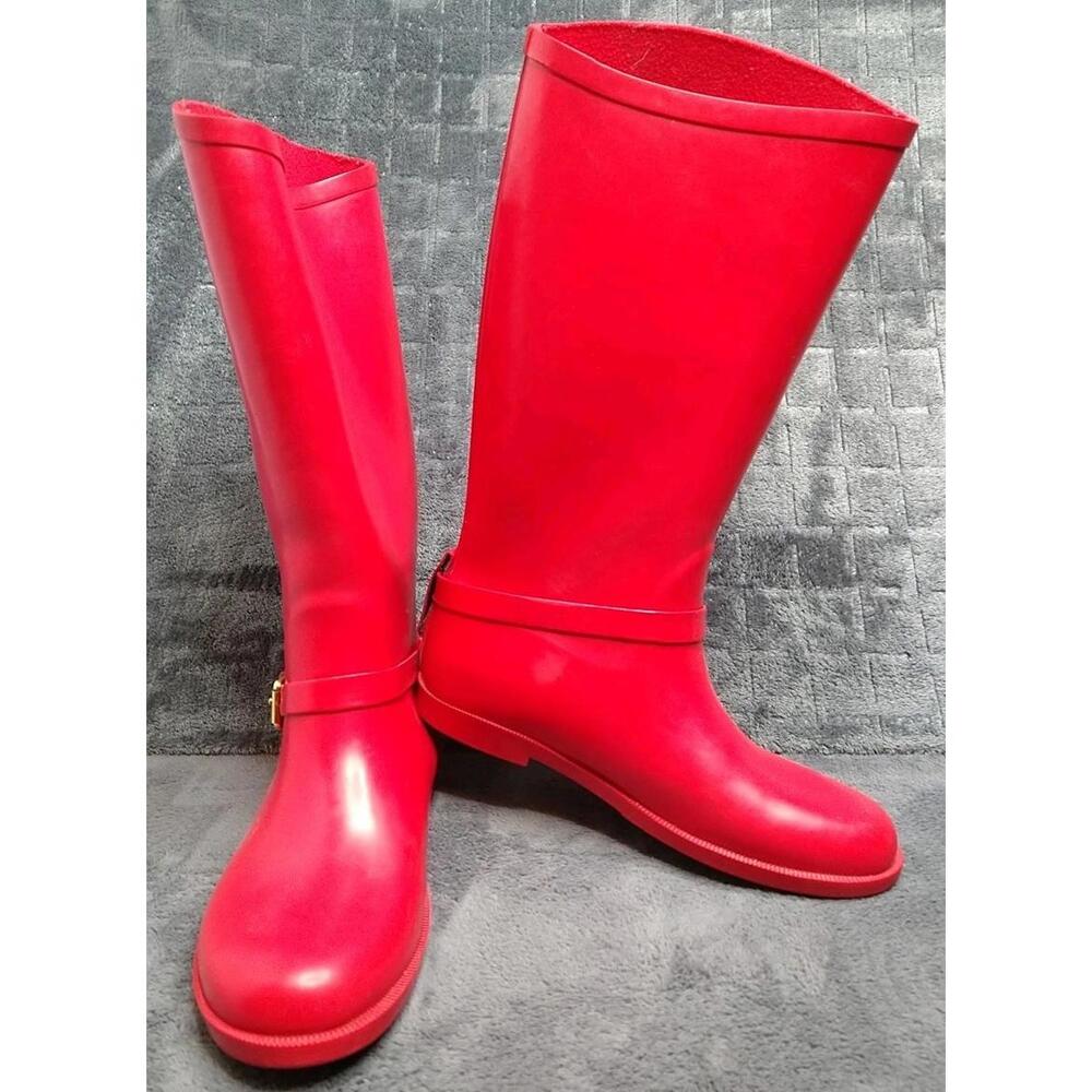 Ralph Lauren Size 3 Red Rubber Waterproof Bit Equestrian Knee High Rain Boots